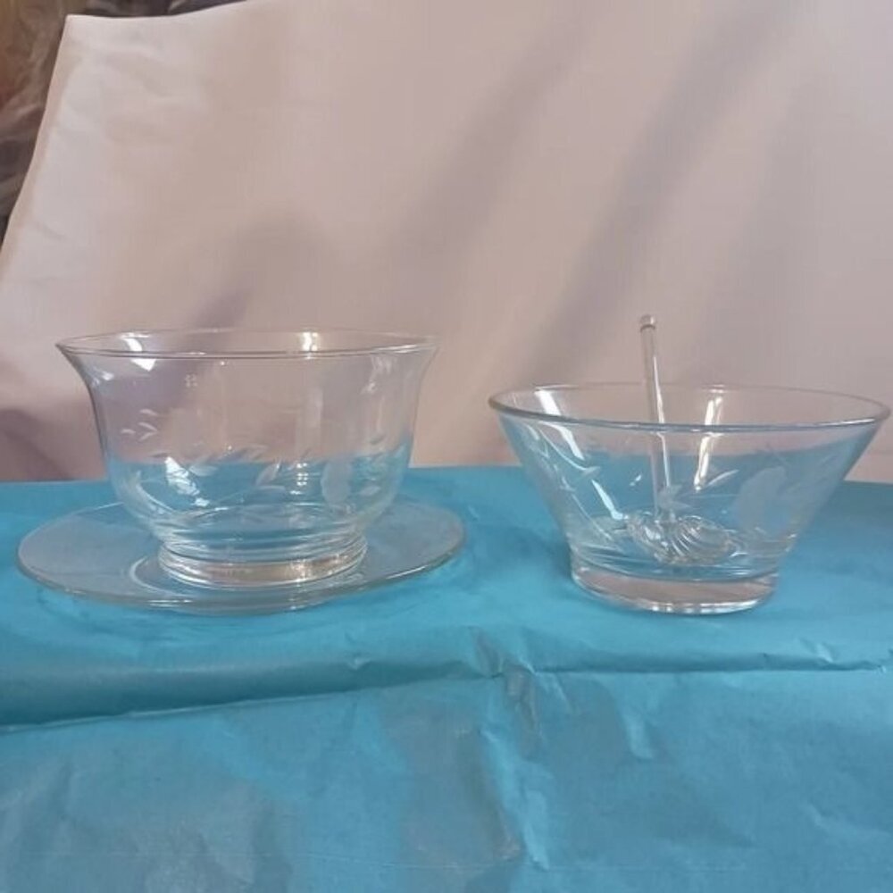 Princess house heritage  set of 4 bowls plate and ladle